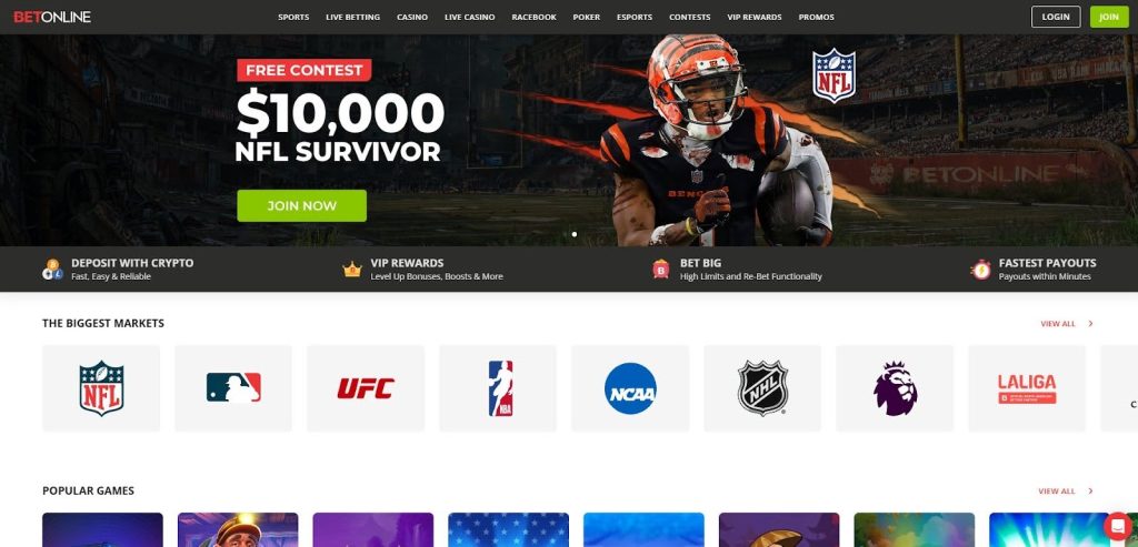 BetOnline dashboard – live betting focused offshore sports betting site